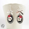 boucles d'oreilles tête de mort 3d médaillon noeud bijoux femme halloween