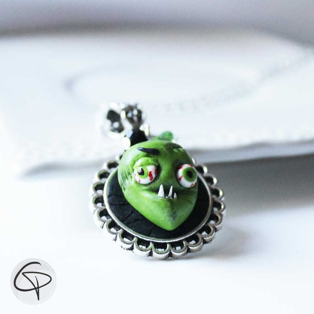 pendentif zombie tête de monstre vert bijou halloween