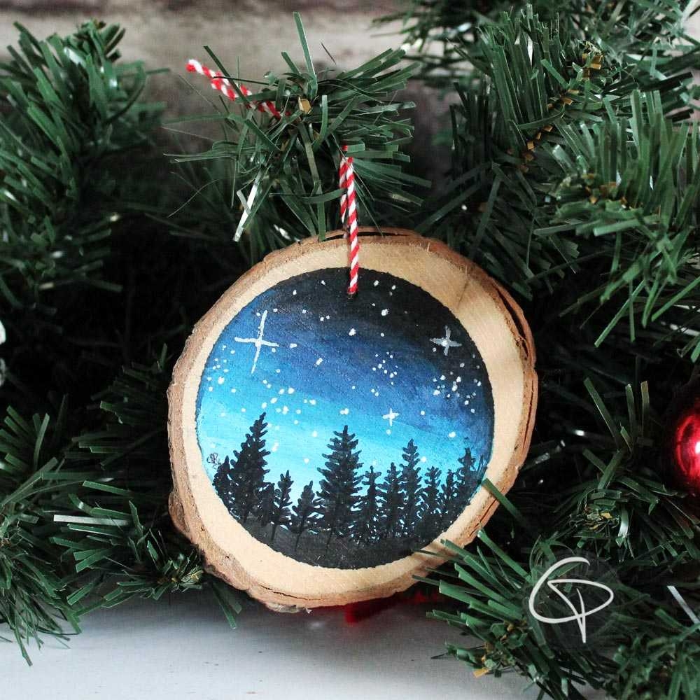 Suspension personnalisable bois forêt nuit étoilée décoration sapin Noël