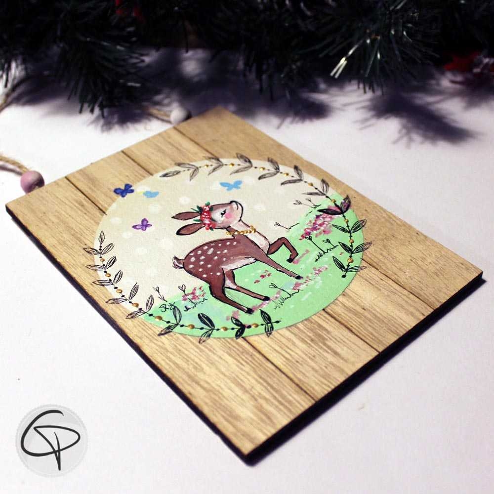 Plaque en bois petit faon peint main personnalisé pour Noël