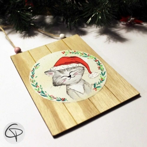 Plaque en bois personnalisable chat décoration Noël
