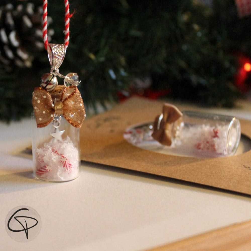 Décoration sapin de Noël fiole en verre noeud sucre d'orge