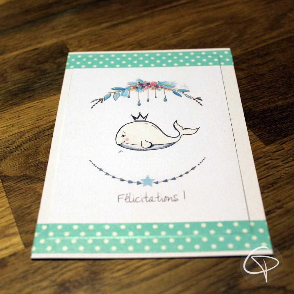 Carte de voeux artisanale illustration petit baleineau personnalisable