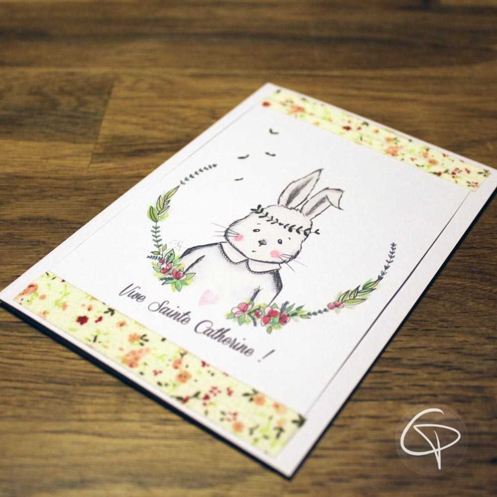 Carte de voeux artisanale dessin personnalisable lapin romantique