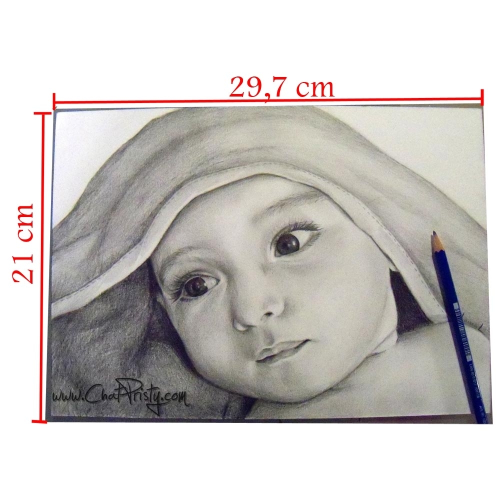 Portrait réalisé au crayon de papier d'après la photographie d'un bébé