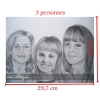 Portrait A4 crayon graphite visage trois personnes dessin fait main