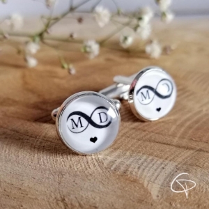 Boutons de manchette mariage homme symbole infini initiales