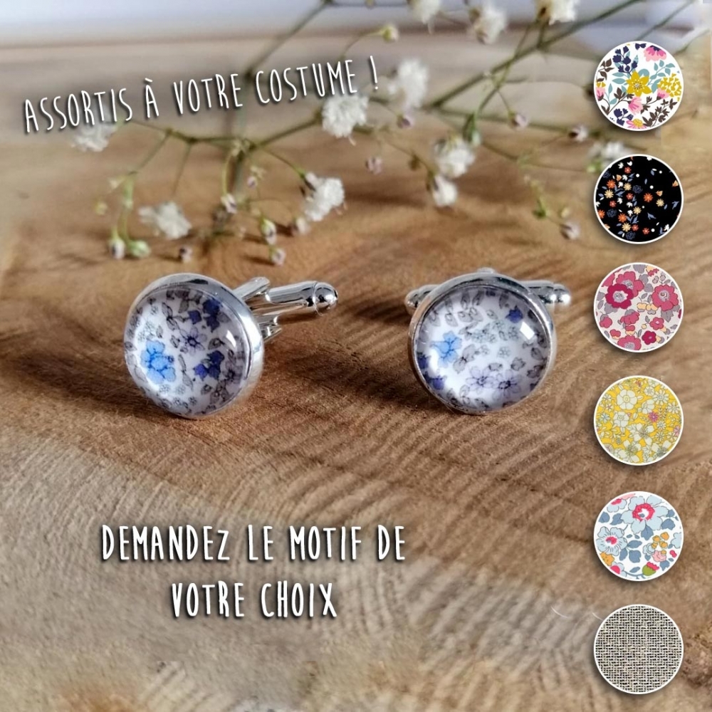 Boutons de manchette avec différents choix de motifs liberty