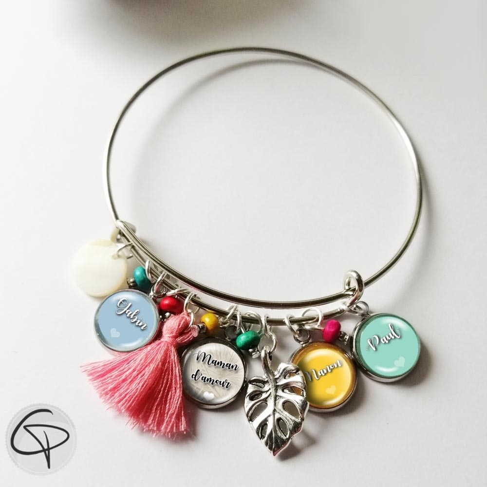 Bracelet maman avec enfants personnalisables or argent MAMA