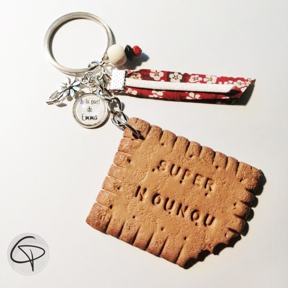 Porte clef Biscuit petit beurre en bois personnalisable 2 faces