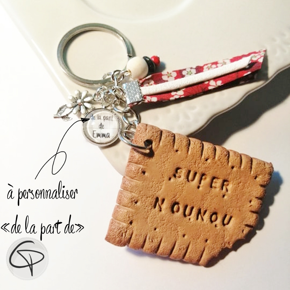 Merci Nounou, cadeau pour nounou, porte clé personnalisé en bois