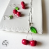 parure bijoux cerises sautoir boucles d'oreilles femme