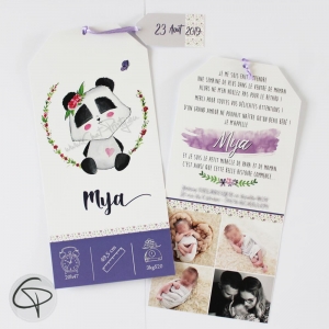 Faire-part de naissance personnalisé fille illustration panda