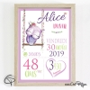 affiche chouette personnalisable informations de naissance fille