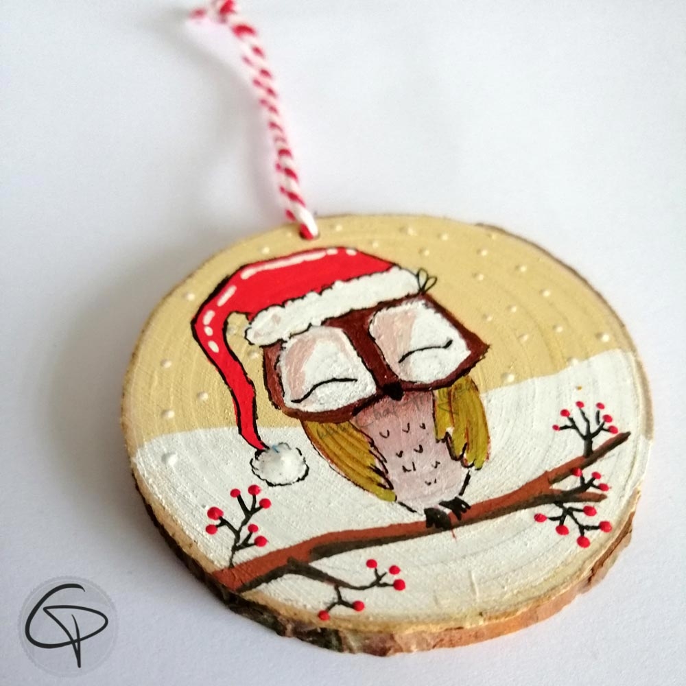 suspension en bois pour sapin de Noël hibou personnalisable