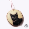 décoration en bois pour sapin avec photo de chat