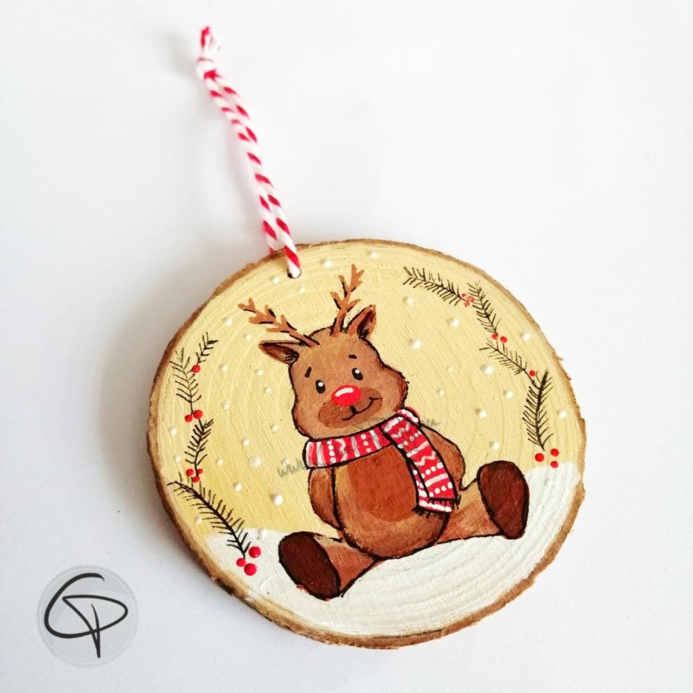 Rondin en bois de Noël Renne personnalisable prénom d'enfant