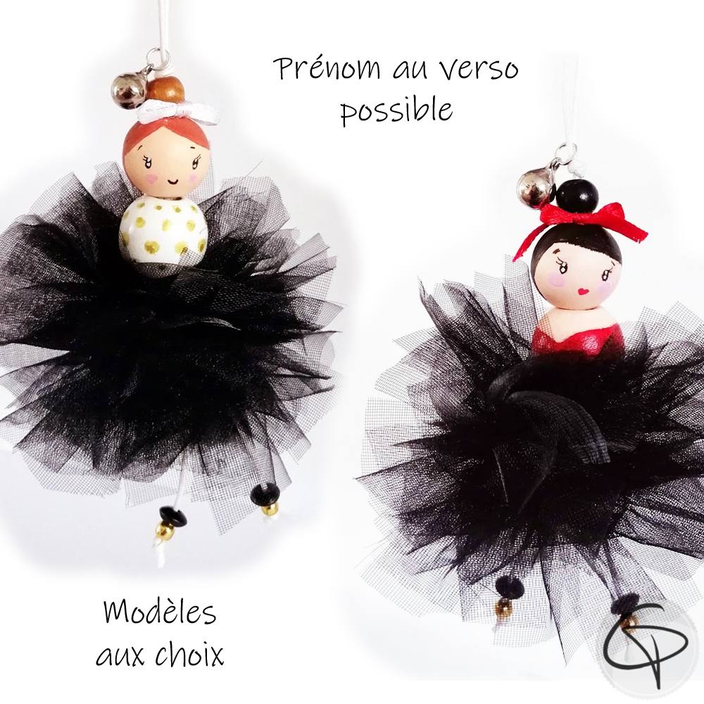 mignonne ballerine avec tutu organza noir à suspendre dans le sapin de Noël