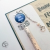 Marque-page bonne fête mamie médaillon bleu en forme de tête de chat