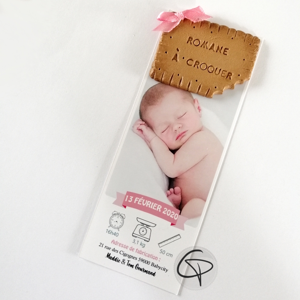 Faire-part de naissance fille biscuit fait main