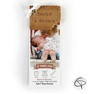 Faire-part naissance original biscuit croqué fait main