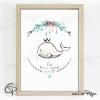 Cadre illustration baleineau couronnée avec informations de naissance du bébé