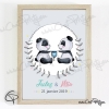 Affiche de naissance pandas personnalisable prénoms frères et soeurs avec cadre