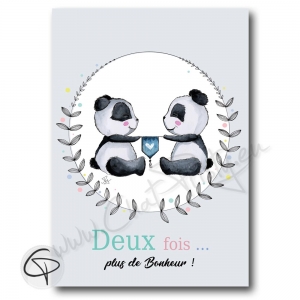 Affiche de naissance pandas personnalisés jumeaux jumelles