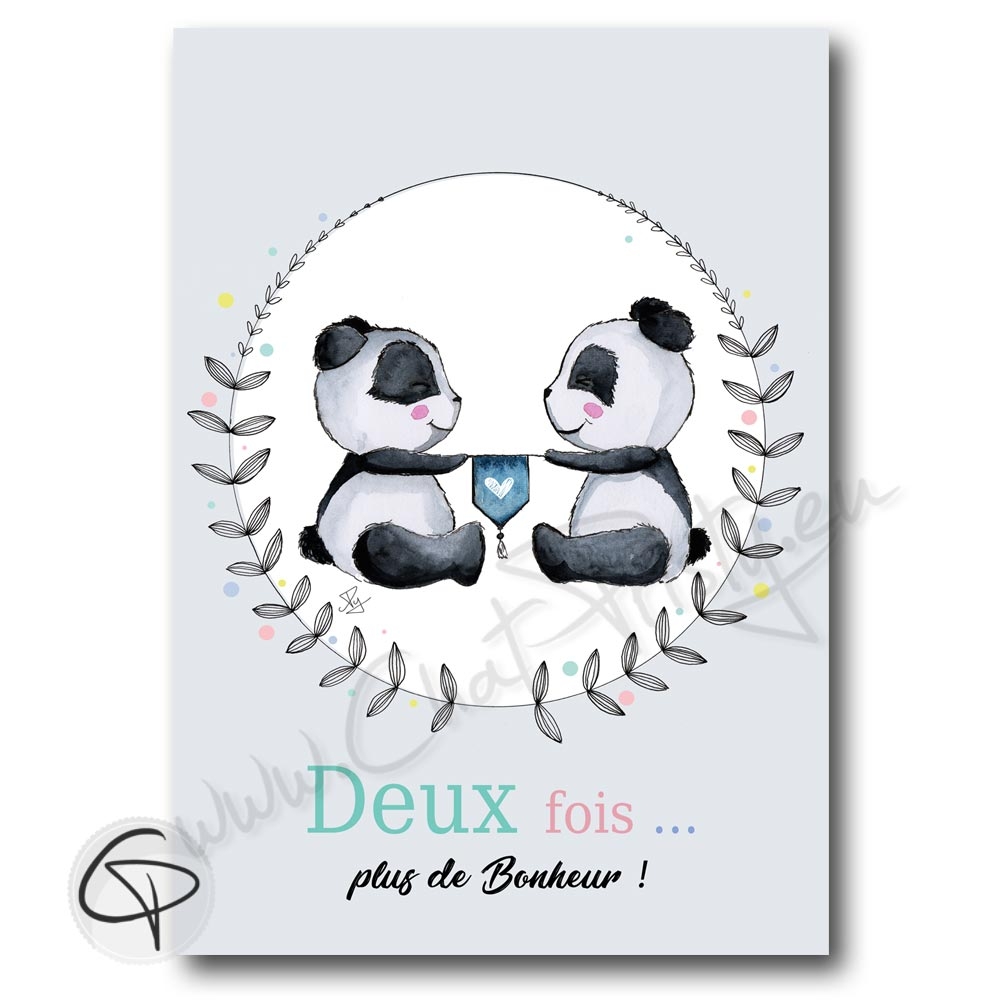 Affiche de naissance pandas personnalisés jumeaux jumelles