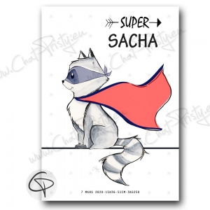 Poster raton-laveur super-héros personnalisé prénom enfant