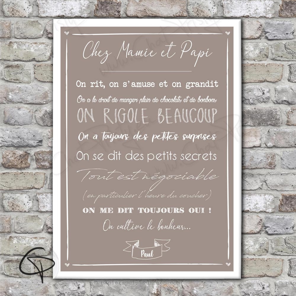 Affiche Chez papi & mamie personnalisable