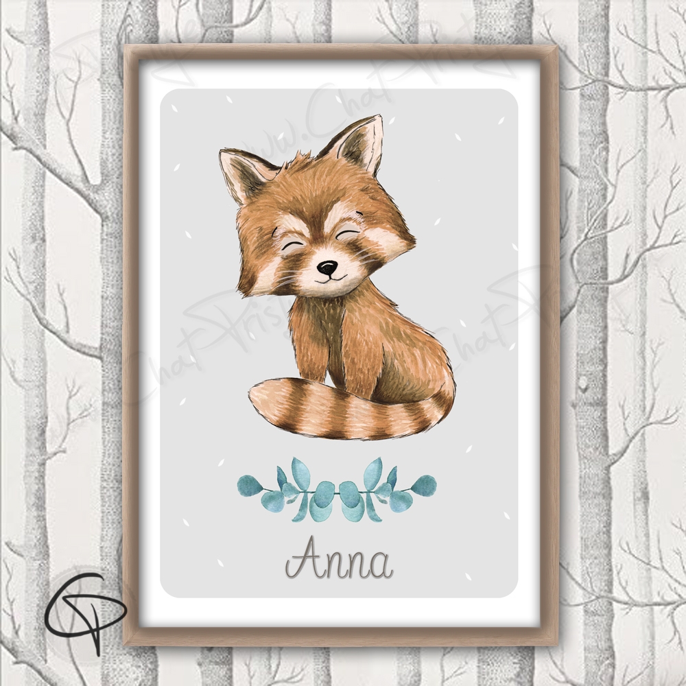 Poster Chambre d'enfant - Ours, Lapin et Panda - Cadeau Bébé Fille