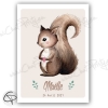 Affiche de naissance avec écureuil personnalisé prénom d'un garçon ou fille