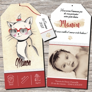 Faire-part de naissance chat pour fille