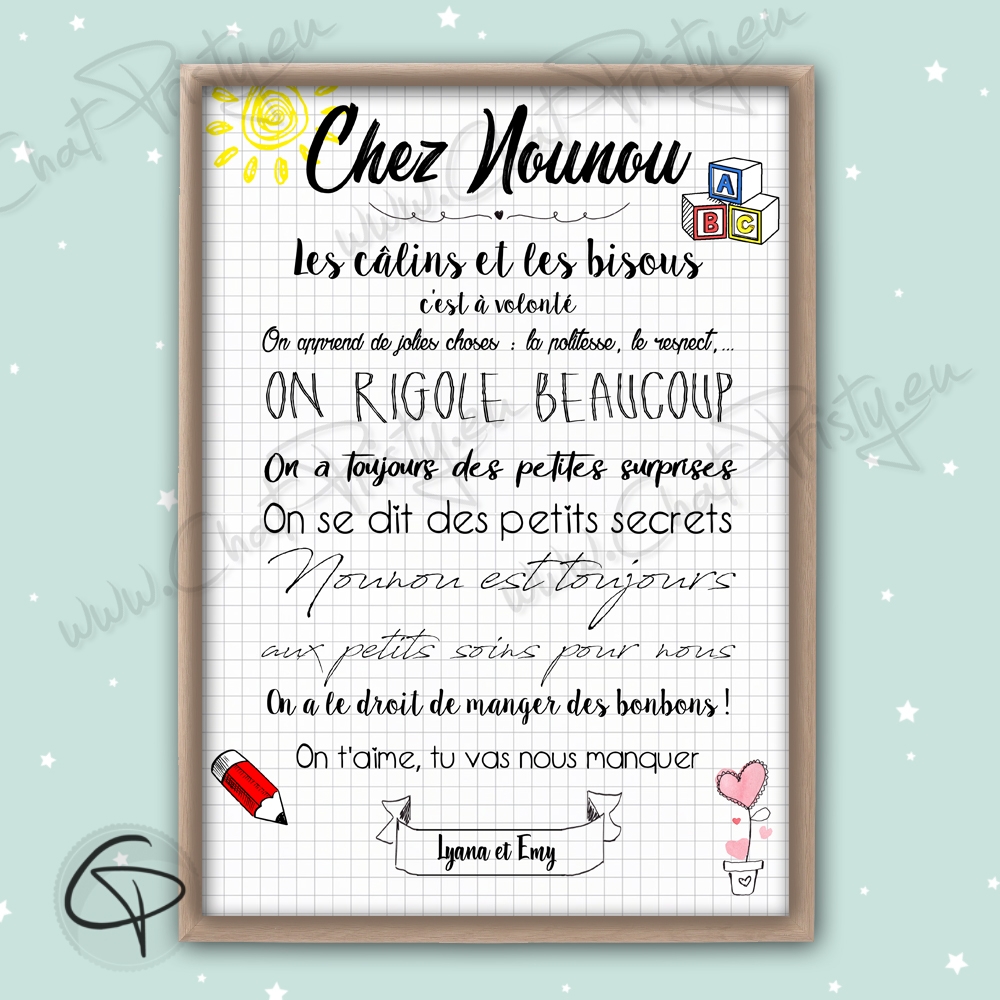 Affiche chez nounou  Cadeau original & personnalisé