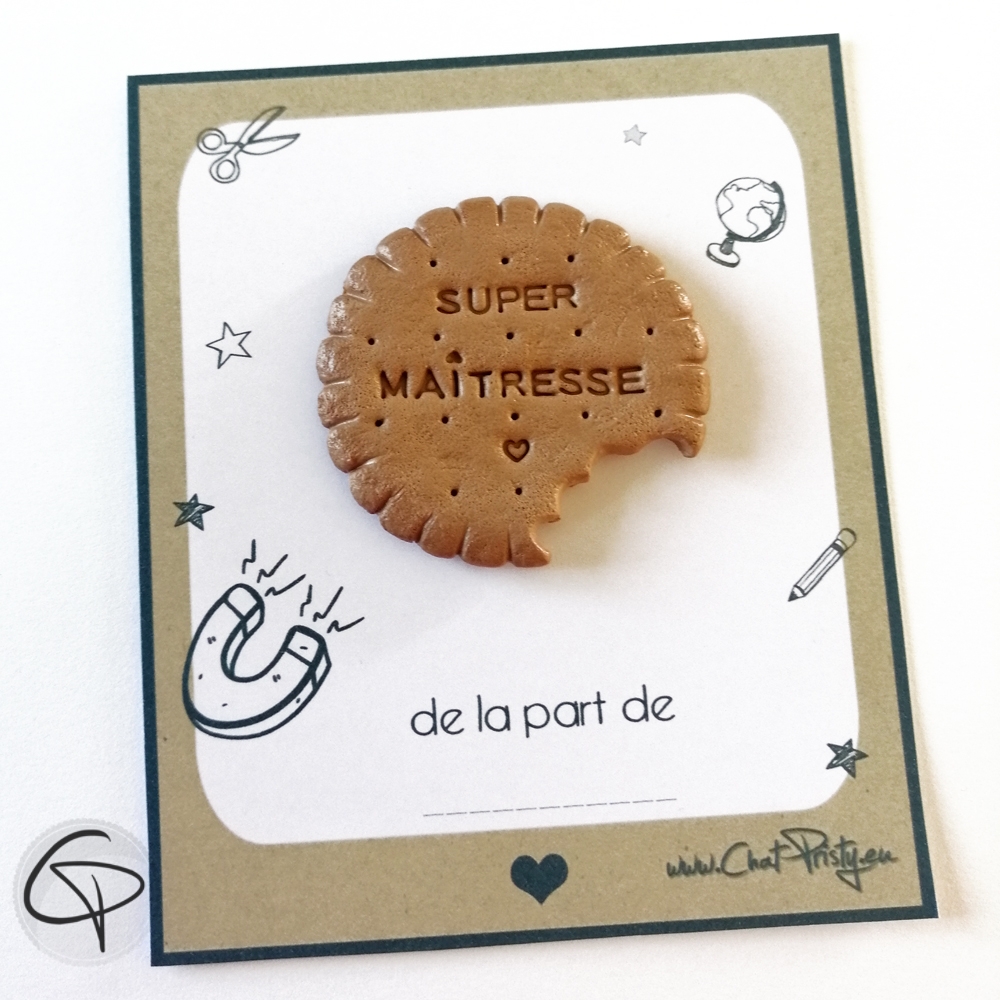 Biscuit rond avec gravure Super Maîtresse à offrir en cadeau