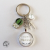 Porte-clef institutrice cabochon rond et cactus vert