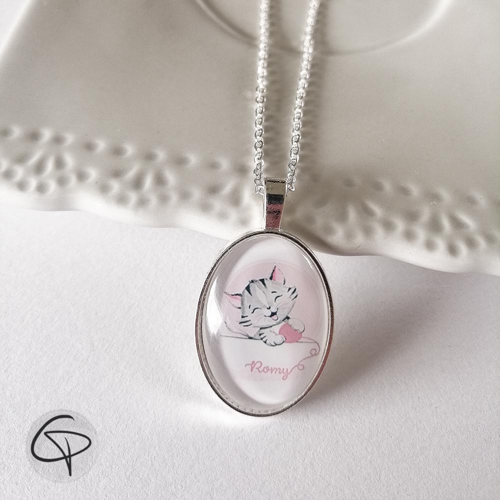 Pendentif chat personnalisable prénom enfant