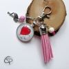 Porte-clé dessin enfant pompon rose