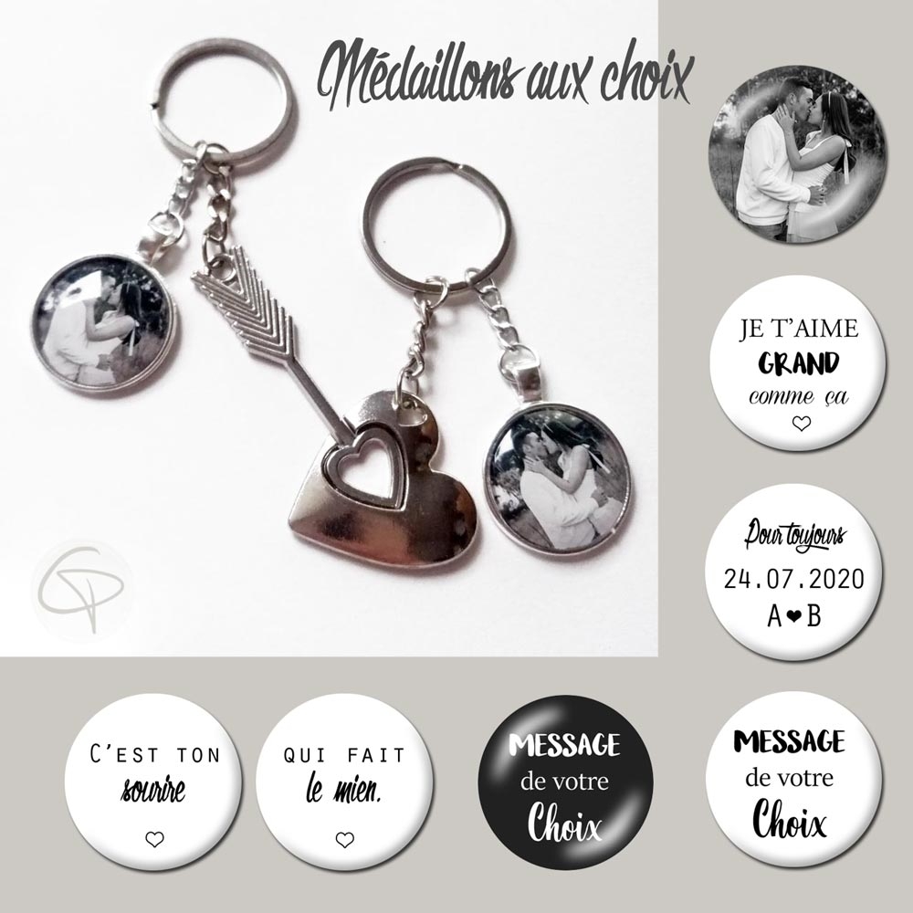 Lot de 2 porte-clefs séparés personnalisés couple