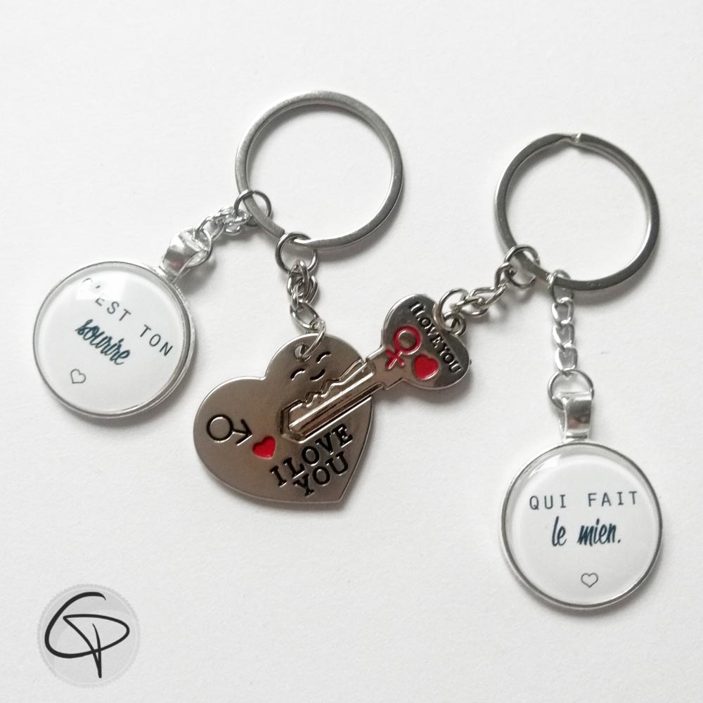 Lot de 2 porte-clefs séparés personnalisés couple