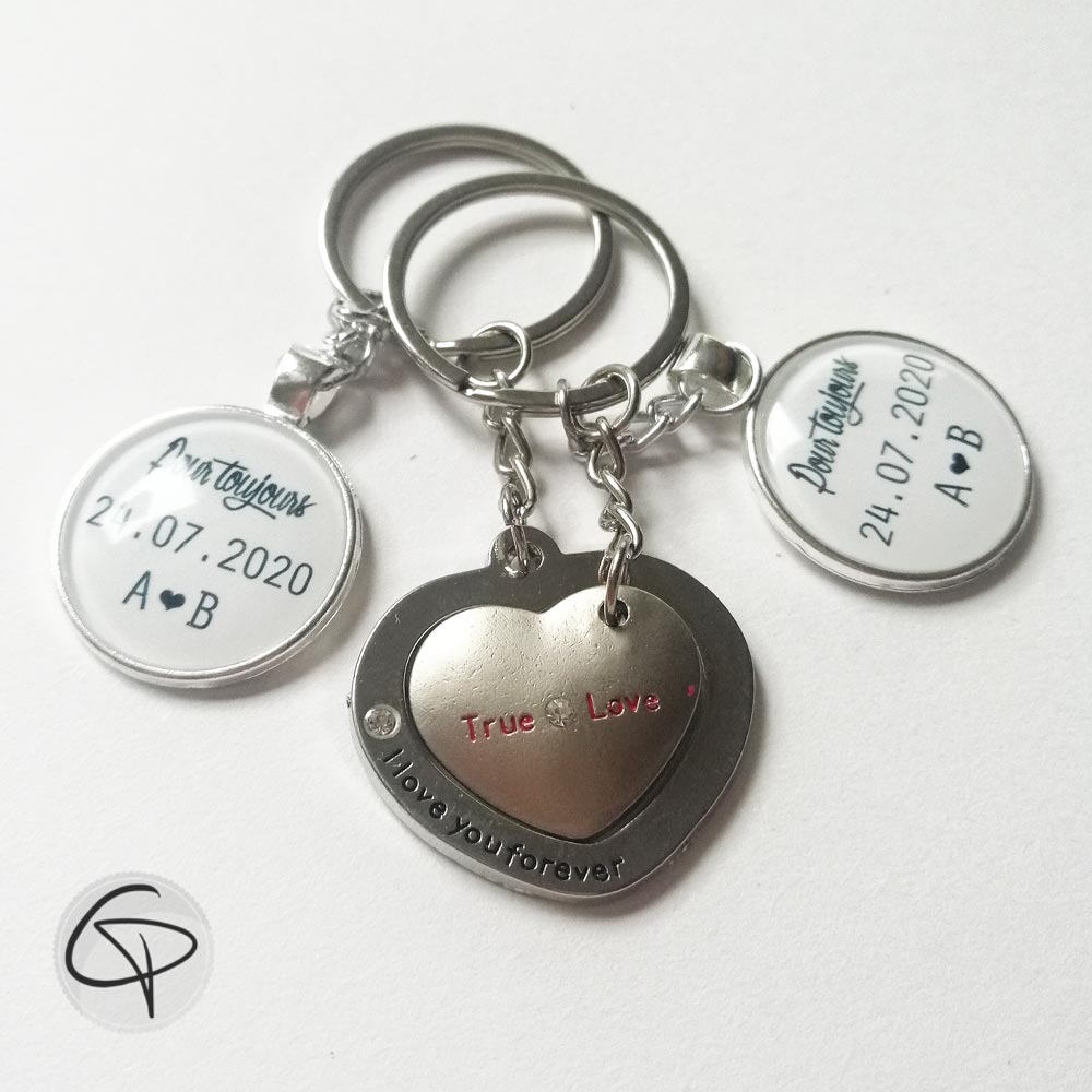 Lot de 2 porte-clefs séparés personnalisés couple