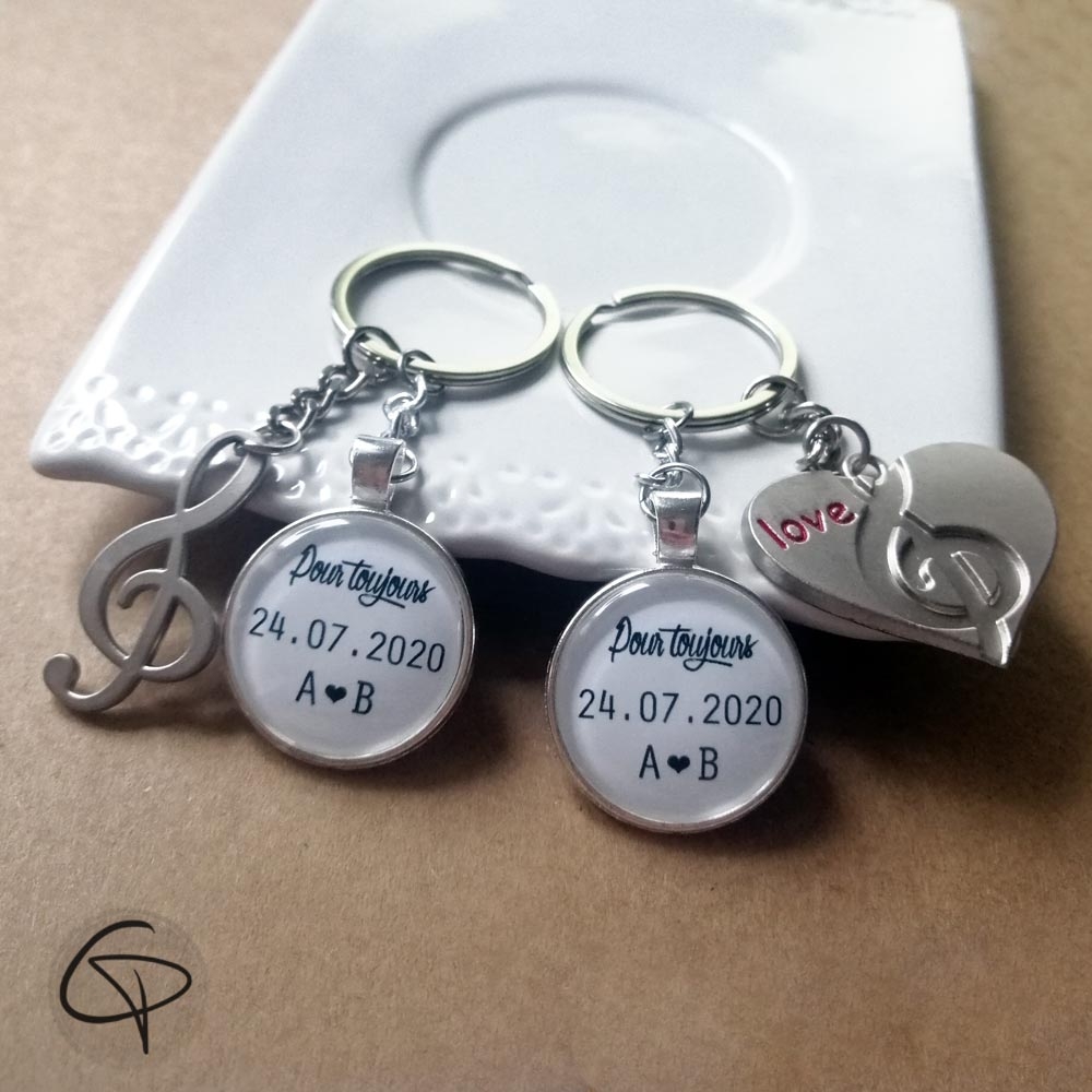 Lot de 2 porte-clefs séparés personnalisés couple