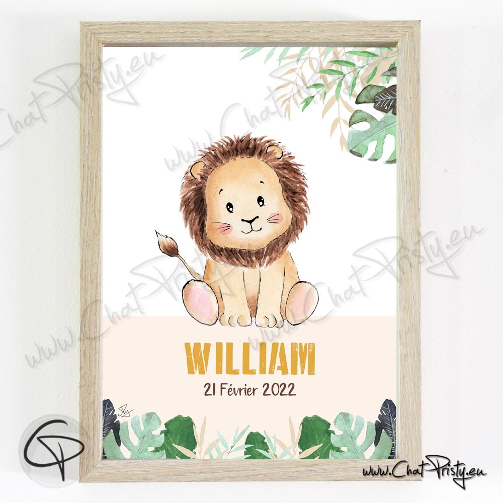 Affiche Lion  Cadeau naissance original personnalisable