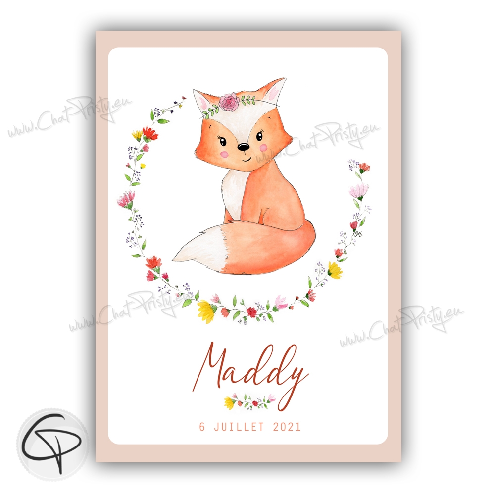 POSTER CADRE DE NAISSANCE GIRLY CHOUETTE PERSONNALISABLE (CADRE004)