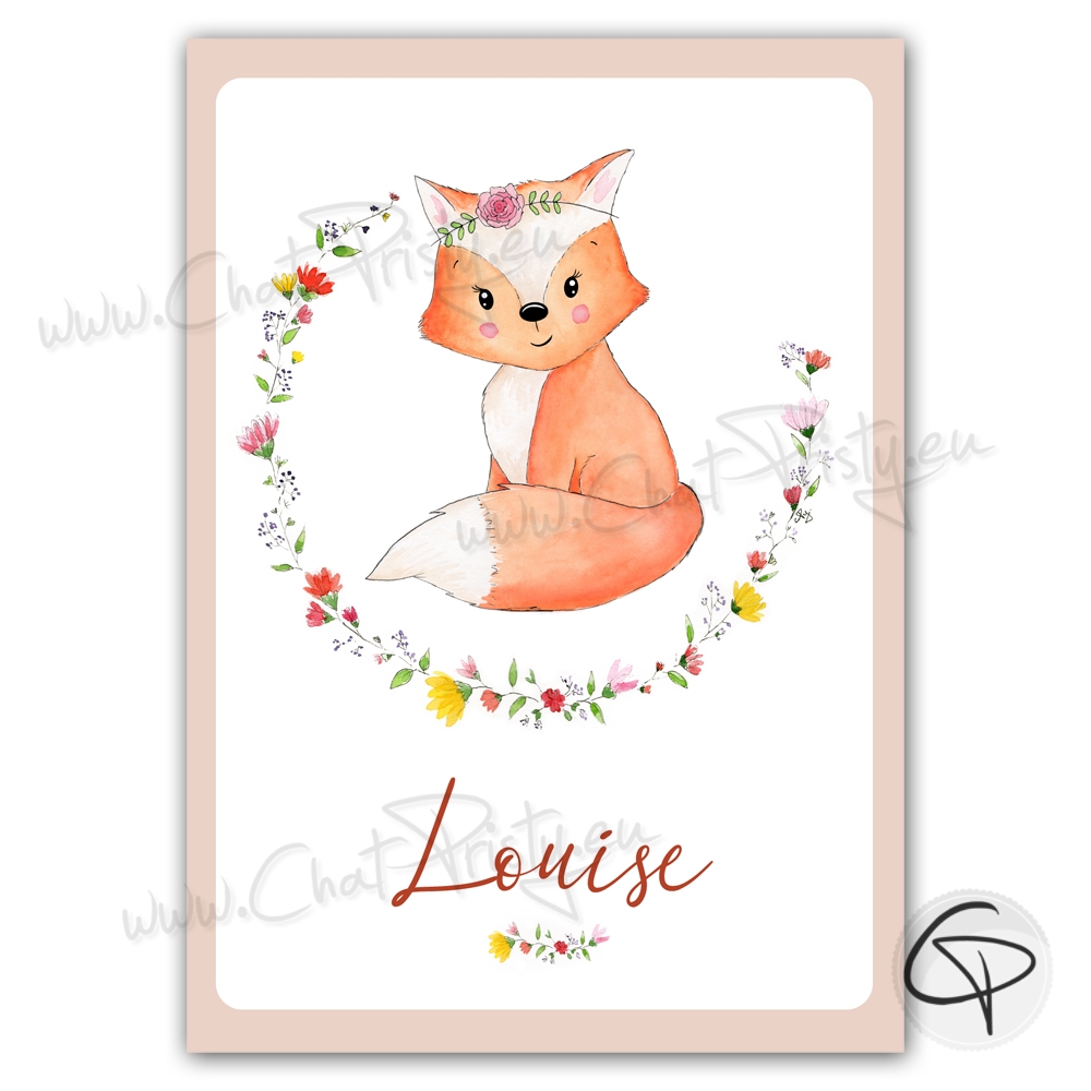 Affiche Renarde  Cadeau naissance fille original