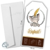 Détail finition du faire-part éléphant naissance avec enveloppe blanche