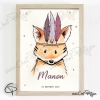 Affiche de naissance fille renard personnalisée