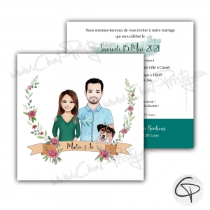 Faire-part de mariage avec portrait illustré sur mesure