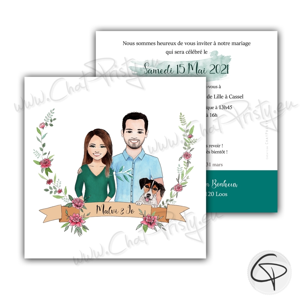 Faire-part de mariage original portrait couple